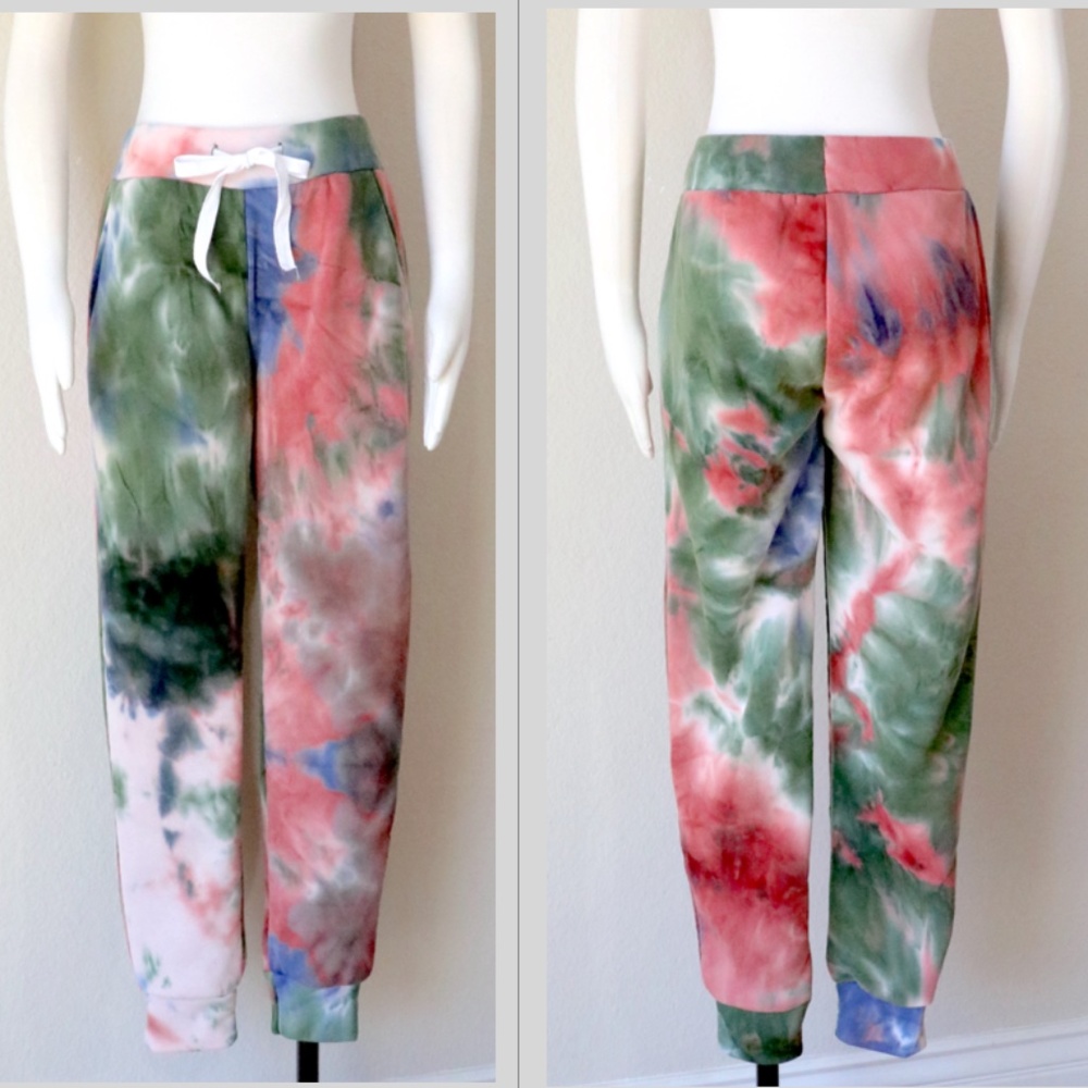 Tie dye fleece sweatpants w/elastic waist